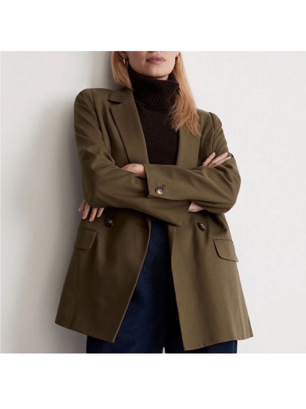 Madewell Olive Double Breasted Blazer Size Small Relaxed Tailored Jacket